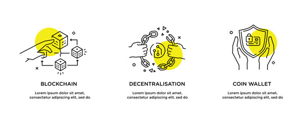 Set of illustrations concept with cryptocurrency. technology, coin, financial, business