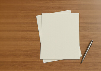 Letter Paper and Pen on Desk   Light Brown Wood