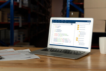 Obraz premium Coding and programming software developed for brisk school education. Simplified program, easy software for student children to study basic coding and programming at school classroom.