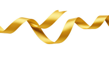 Luxurious bright gold satin ribbon gracefully unfurling into elegant loops on a pristine transparent background with soft studio lighting, ample copy space, refined luxury concept