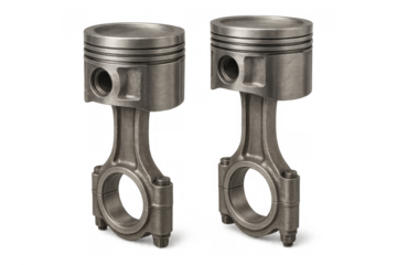 Two pistons with connecting rods for internal combustion engine isolated on transparent background