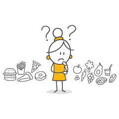 A Puzzled Person Trying to Decide Between Healthy and Unhealthy Foods.
