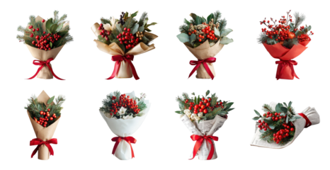 Festive bouquets with red accents