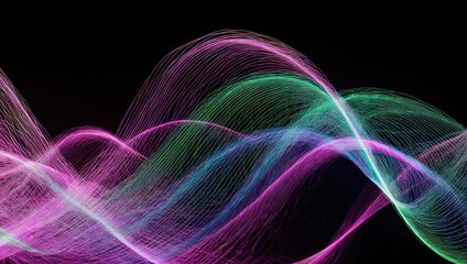 Abstract waves of light in vibrant colors on black background.