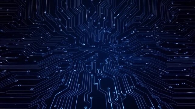 Abstract video background Circuit board design with data flow visuals
