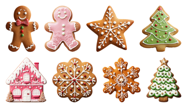 PNG Festive gingerbread cookies delight, element set on transparent background