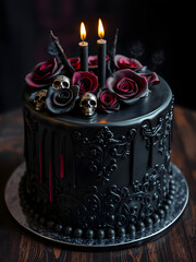 La más rica tarta gótica, decorada con rosas negras