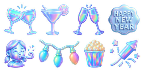 Holographic festive celebration icons