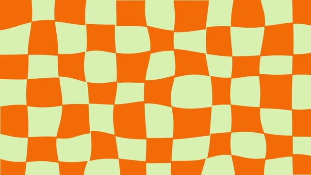 Abstract wavy orange and light green checkered seamless pattern background