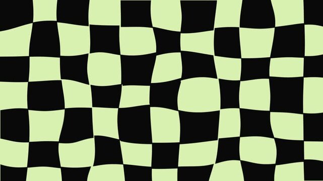 Wavy distorted checkerboard pattern with black and light green squares