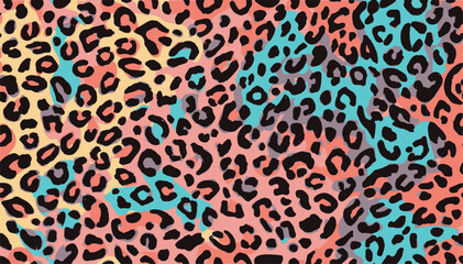 Colorful pastel leopard skin seamless pattern. Cheetah skin flat style background in retro boho colors. Pastel peach tutu color leopard print background. Cute and fun kids safari design.