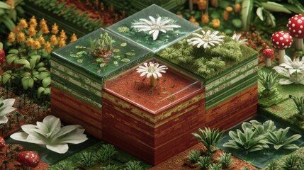 Geometric botanical cube, layered plants