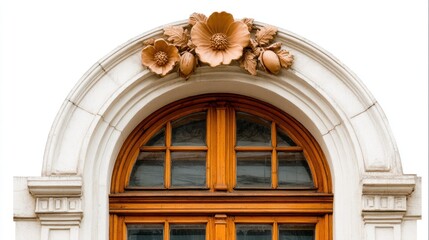 Ornate archway with floral detail over wooden door