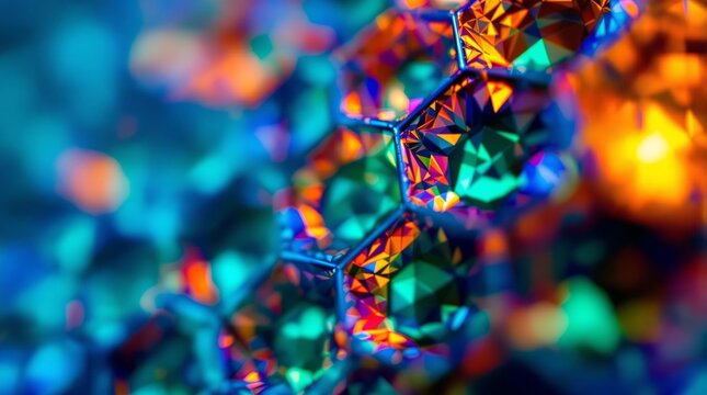 Abstract colorful crystal structure with blue orange and green