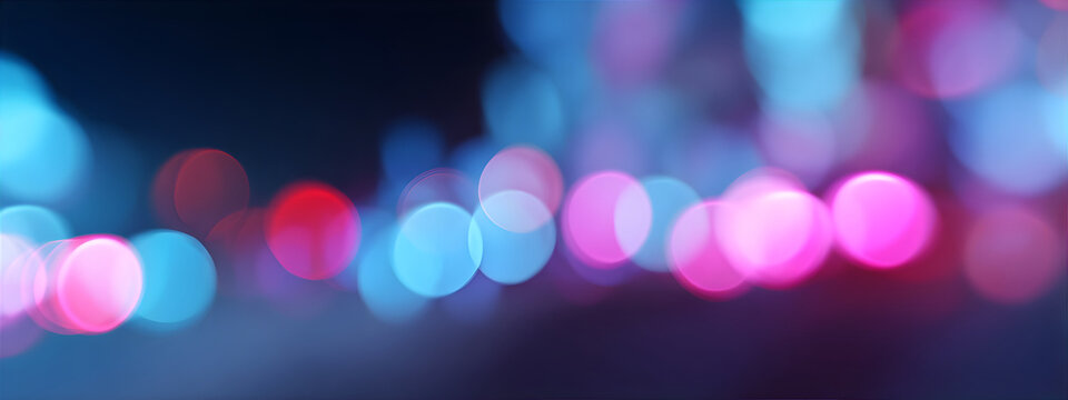Colorful bokeh background with glowing circles in blue and pink hues. Abstract light effect for modern digital technology or future communication concept. - Powered by Adobe