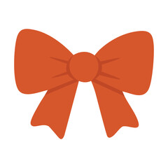 Bright decorative ribbon bow in warm tones, flat festive illustration perfect for holiday themed designs.