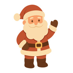 Cute Santa character in warm festive colors, flat style illustration for cheerful winter decoration.