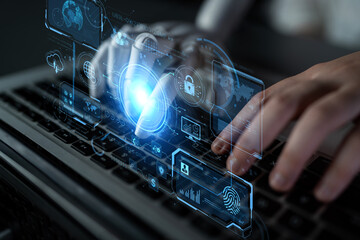 An AI assistant operates a futuristic command center, managing a global technology platform. The system provides intelligent data security and network administration. Fermion