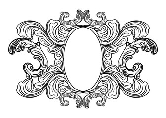 Hand drawing filigree decorative oval frame vector illustration