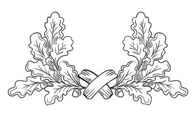 Hand drawn wreath of oak tree leaves vector isolated illustration