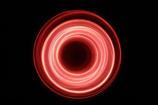Abstract red light spiral with glowing circular motion on black background - Powered by Adobe