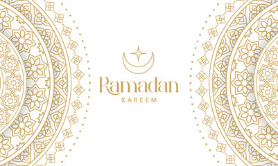 Elegant Ramadan Kareem background with arabesque geometric mandala pattern. Modern Islamic greeting card, banner and poster template design. © Marina Zlochin
