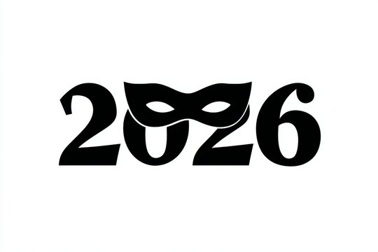 Carnival 2026: A visual invitation to a masked ball, where the elegance of a masquerade mask elegantly adorns the year's numerals, beckoning anticipation and intrigue.
