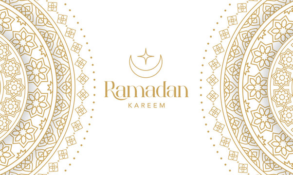 Elegant Ramadan Kareem background with arabesque geometric mandala pattern. Modern Islamic greeting card, banner and poster template design.