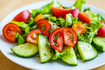Colorful Vegetarian Salad on White Plate with Fresh Ingredients