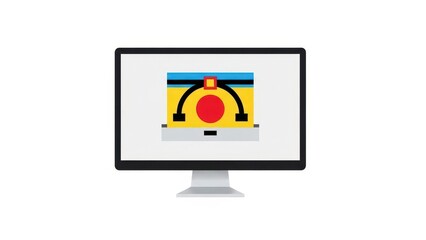 Computer Monitor Displaying a Circular Progress Bar with Arrows.