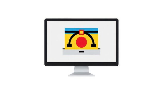 Computer Monitor Displaying a Circular Progress Bar with Arrows.