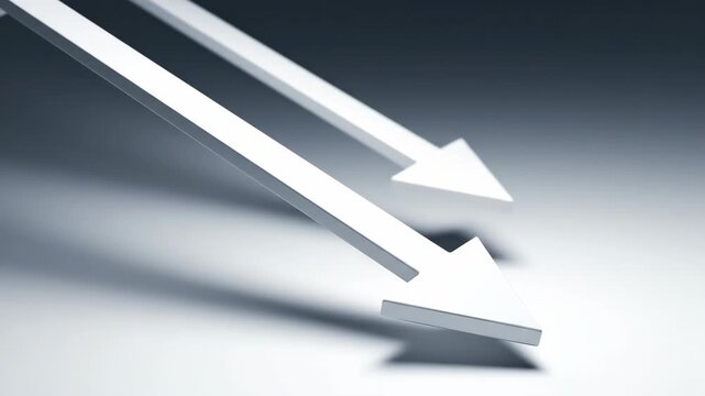 Multiple white arrows falling downwards in a clean, modern 3D render