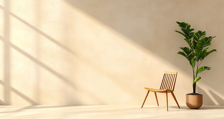 Soft Beige Background with Gentle Window Light and Beautiful Shadow Effects for Minimalist Product Presentation