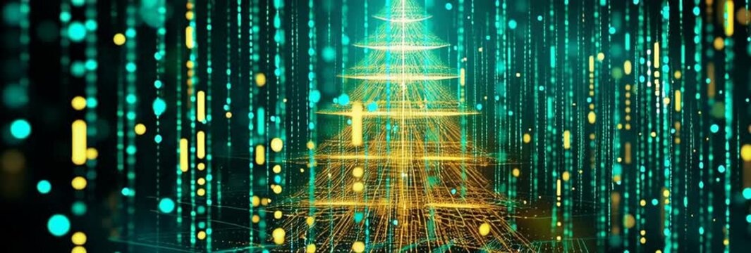 Colorful and vibrant Christmas background animation with moving abstract Christmas tree illustration and lines and copy space  