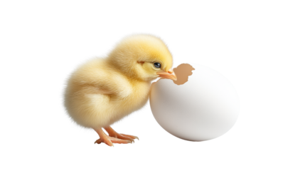 Fluffy Chick Hatching from Egg on Clear Background