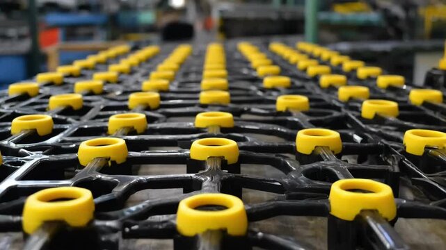 Medium shot of modular recyclable structural components being assembled for ecofriendly construction projects.