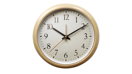 Classic round clock face showing the time with elegant numerals perfect for time management visuals, deadlines, and scheduling concepts in presentations