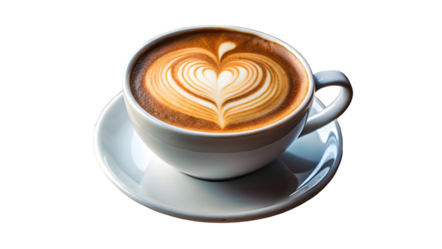 Indulge in a moment of pure bliss with this perfectly crafted cappuccino, its heart-shaped latte art promising warmth and comfort in every delicious sip