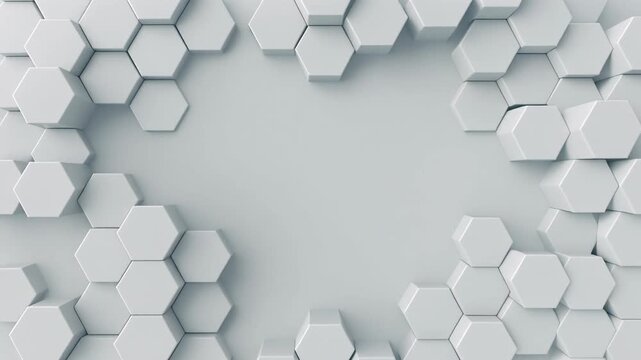 abstract white 3d hexagon background, 4k seamless loop