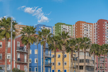 Fototapeta premium Colorful building facades in the old town of Villajoyosa, Spain