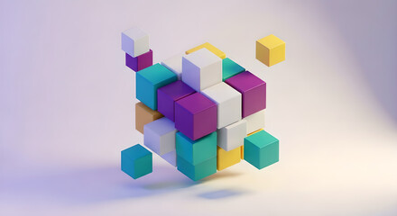 Colorful Cubes Blocks Abstract Geometric 3D Copy Space