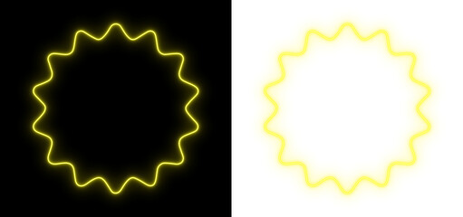 Bright yellow neon sunburst outline on black and transparent backgrounds, creating a glowing modern graphic design element