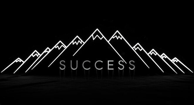 SUCCESS Platinum Typography with Illuminated Mountain Peaks – Aspirational Minimalism, Programmable LED Concept Photography