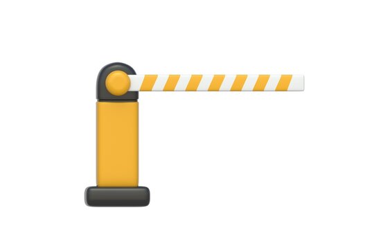 Road barrier isolated on white background. Automatic barricade. Boom gate. Border for entrance or exit. Front view. 3d render