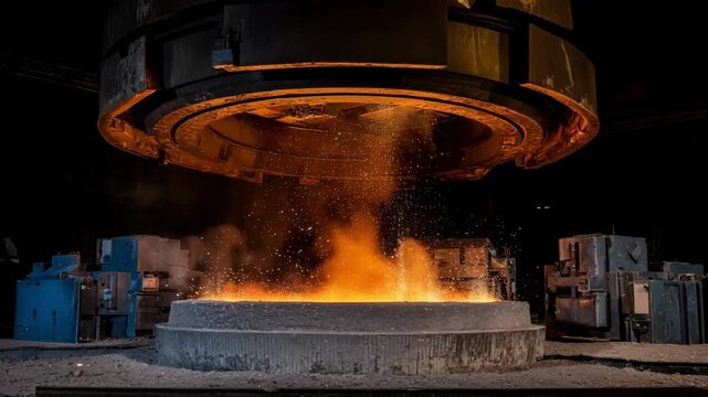 Medium shot of a sleek induction furnace operating with energysaving technology showcasing efficient metal melting powered by optimized electromagnetic fields.