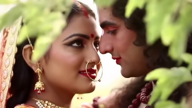 Hindu deity couple face to face closeup.