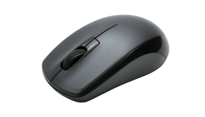 Sleek, wireless computer mouse with scrolling wheel on dark backdrop
