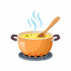 Hot soup cooking in a pot on a stove.