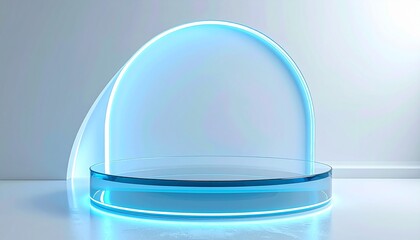 Luminescent display podium with futuristic glass design