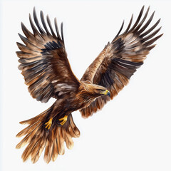 Fototapeta premium Watercolor illustration of majestic golden eagle soaring with wings spread wide 